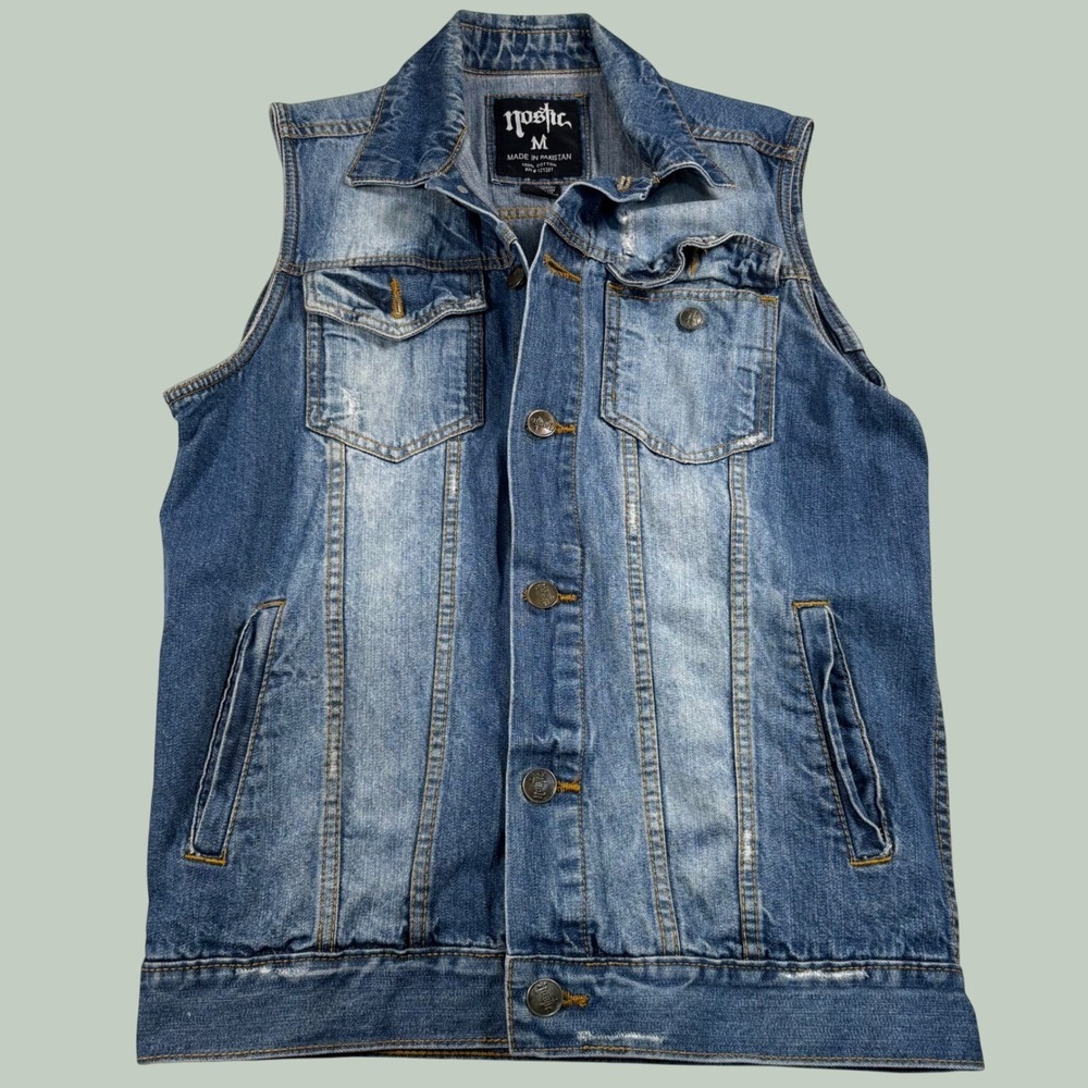 vintage nostic biker metal rock distressed denim jacket 1990s grunge blue skater